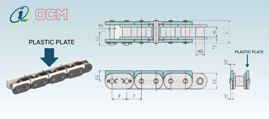 Cấu tạo Xích Plastic plate PLT xích OCM Nhật Bản